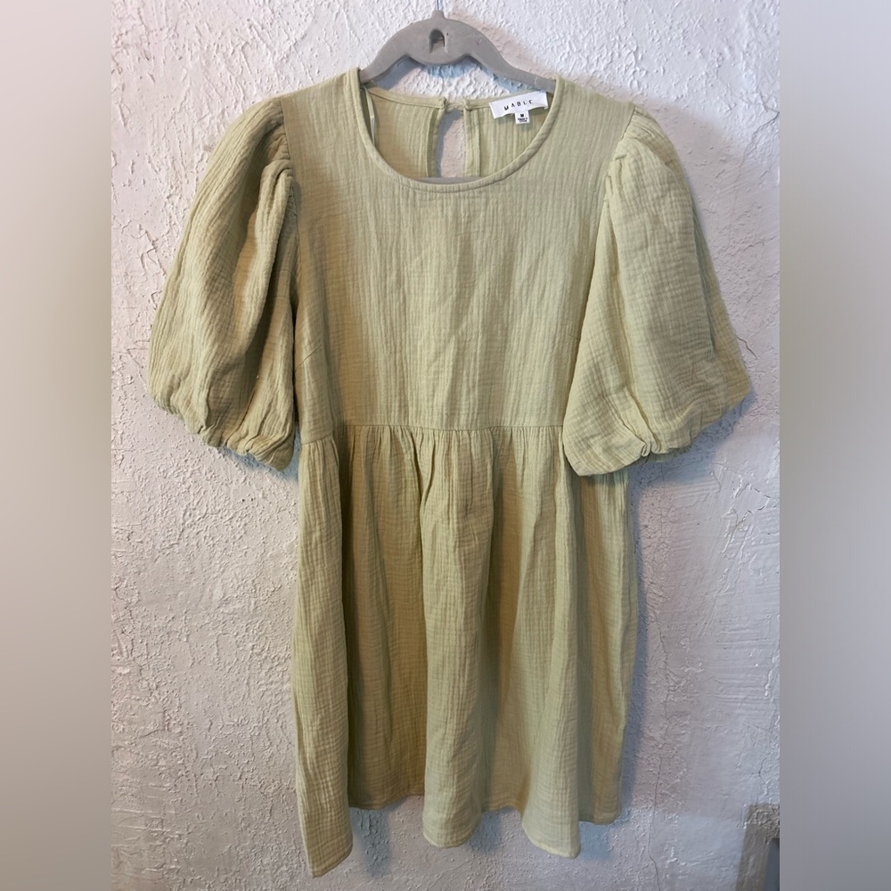 Mable Light Green Puff Sleeve Mini Dress